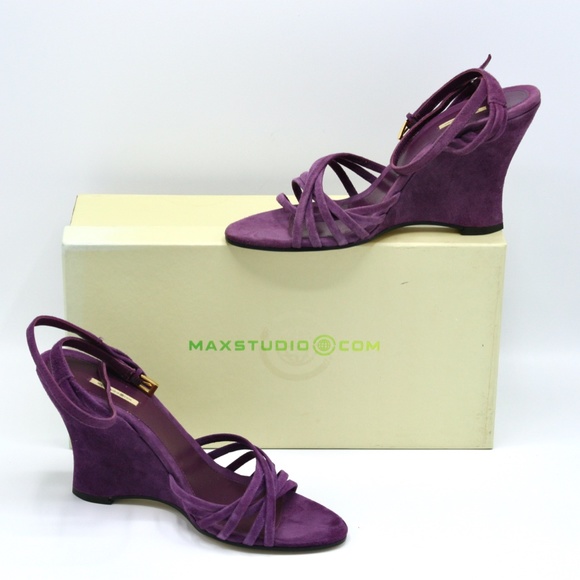 MAX STUDIO Purple Suede Wedge Sandals Vint… - Picture 2 of 10